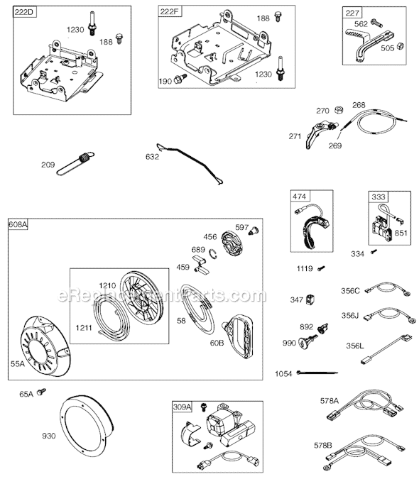 Page D Diagram and Parts List for 12D100SERIES 0110-0940 Briggs and Stratton Engine